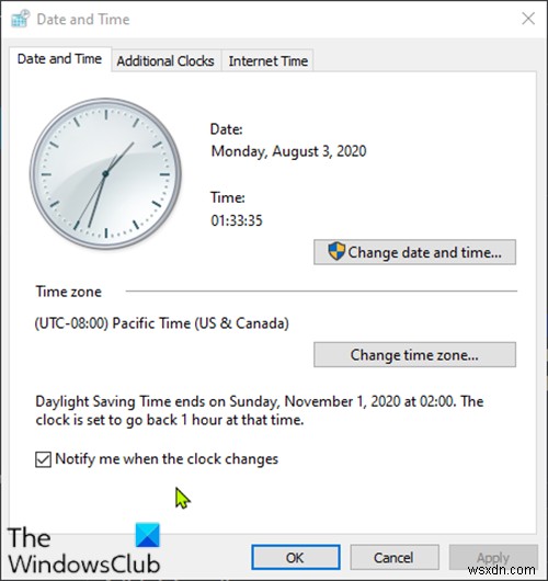 Windows 11/10 không cập nhật thay đổi Giờ tiết kiệm ánh sáng ban ngày (DST) 