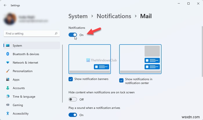 Cách bật hoặc tắt Thông báo Email của ứng dụng Thư trong Windows 11/10 