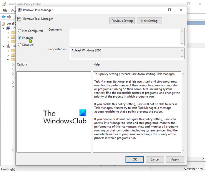Cách bật hoặc tắt Trình quản lý tác vụ trong Windows 10 