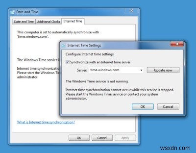 Windows Time Service không hoạt động. Đồng bộ hóa thời gian không thành công với lỗi 