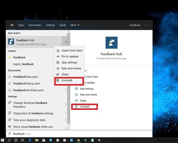 Cách gỡ cài đặt Ứng dụng Hub Phản hồi trong Windows 10 
