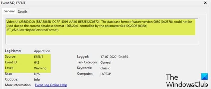 Sửa lỗi Event ID 642 ESENT trên Windows 11/10 