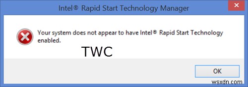Hệ thống của bạn dường như không được bật Công nghệ khởi động nhanh Intel 