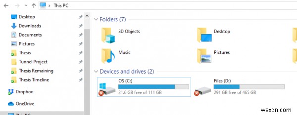 Dấu X màu đỏ trên thư mục, tệp hoặc Ổ cứng trong Windows 11/10 