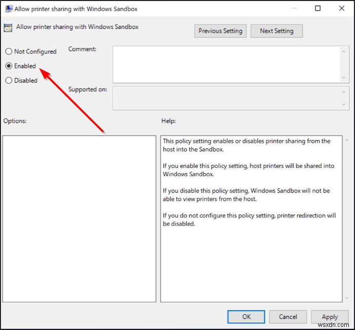 Cách bật hoặc tắt Chia sẻ Máy in trong Windows Sandbox trong Windows 10 