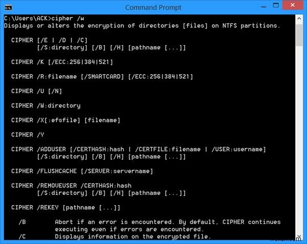 Cách sử dụng công cụ dòng lệnh Cipher trong Windows 11/10 