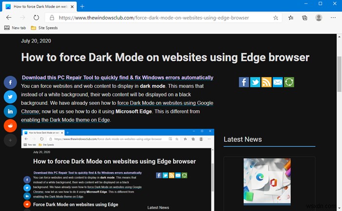 Cách buộc Chế độ tối trên các trang web bằng trình duyệt Edge 