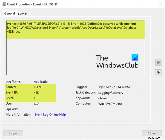Cách sửa lỗi Event ID 455 ESENT trên Windows 11/10 