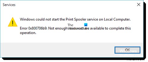 Lỗi bộ đệm máy in 0x800706B9, Không có đủ tài nguyên để hoàn thành thao tác này 