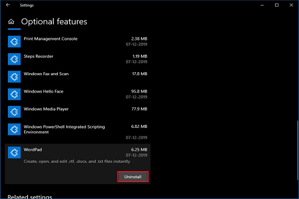 Cách gỡ cài đặt và cài đặt lại Microsoft WordPad trong Windows 10 
