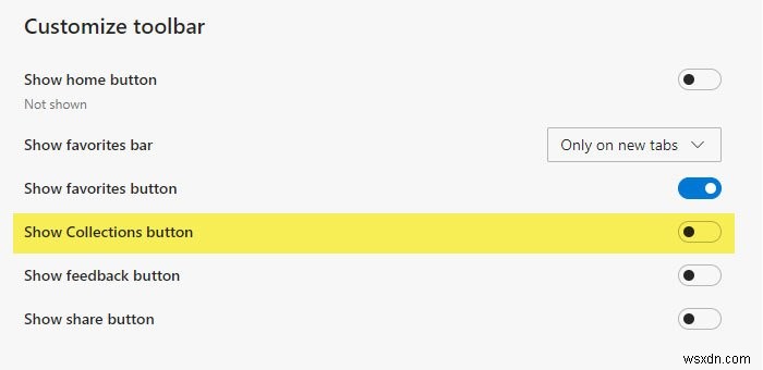 Cách hiển thị hoặc ẩn nút Bộ sưu tập trong trình duyệt Microsoft Edge 