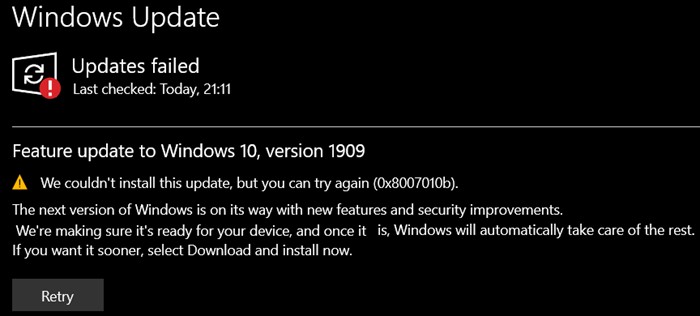 Sửa lỗi Windows Update 0x8007010b 
