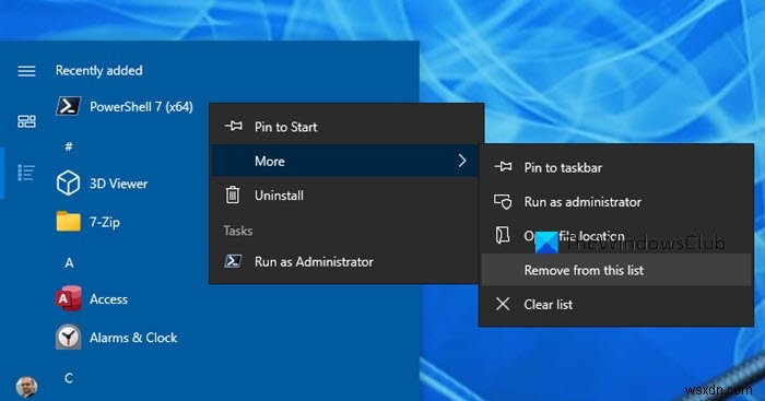 Hiện, ẩn nhóm ứng dụng đã thêm gần đây trong Start Menu của Windows 11/10 