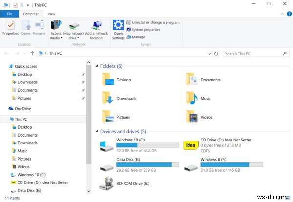 Đặt File Explorer mở PC này thay vì Truy cập nhanh trong Windows 11/10 