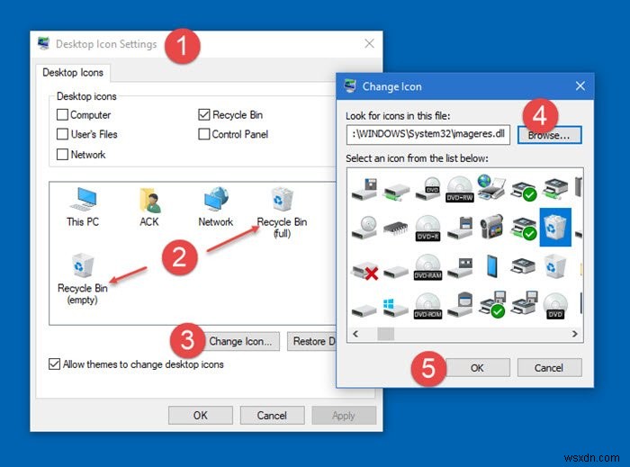 Cách thay đổi biểu tượng Thùng rác trong Windows 10 