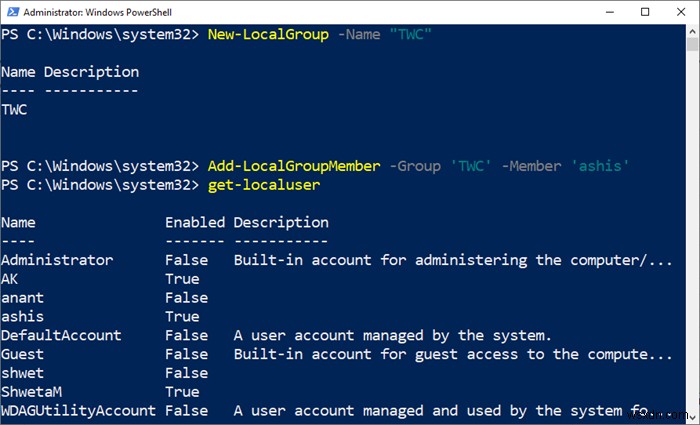 Mở và quản lý người dùng cục bộ và quản lý nhóm trong Windows Home bằng Command Prompt hoặc PowerShell 