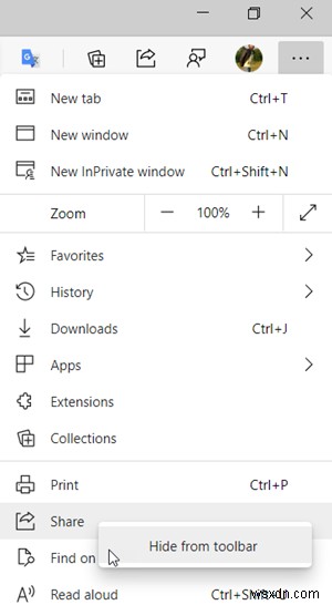 Cách hiển thị hoặc ẩn nút Chia sẻ trong trình duyệt Microsoft Edge 