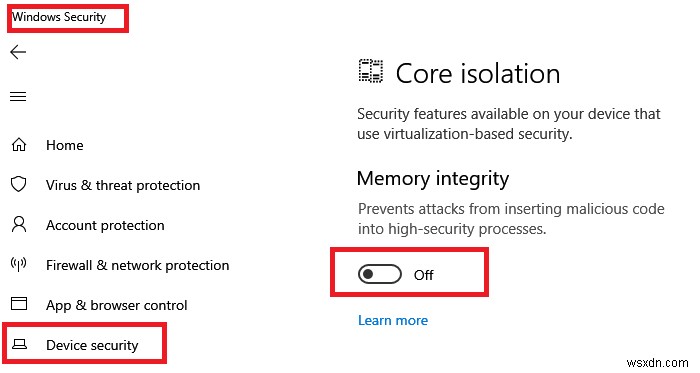 Tắt tính năng bảo vệ toàn vẹn bộ nhớ để tiếp tục cập nhật Windows 11/10 