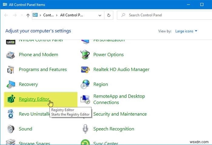 Cách thêm Registry Editor vào Control Panel trong Windows 11/10 