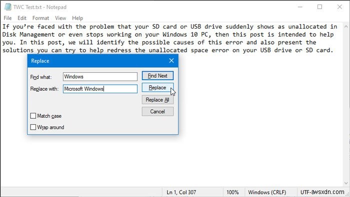 Cách tìm và thay thế văn bản trong Notepad trên Windows 10 