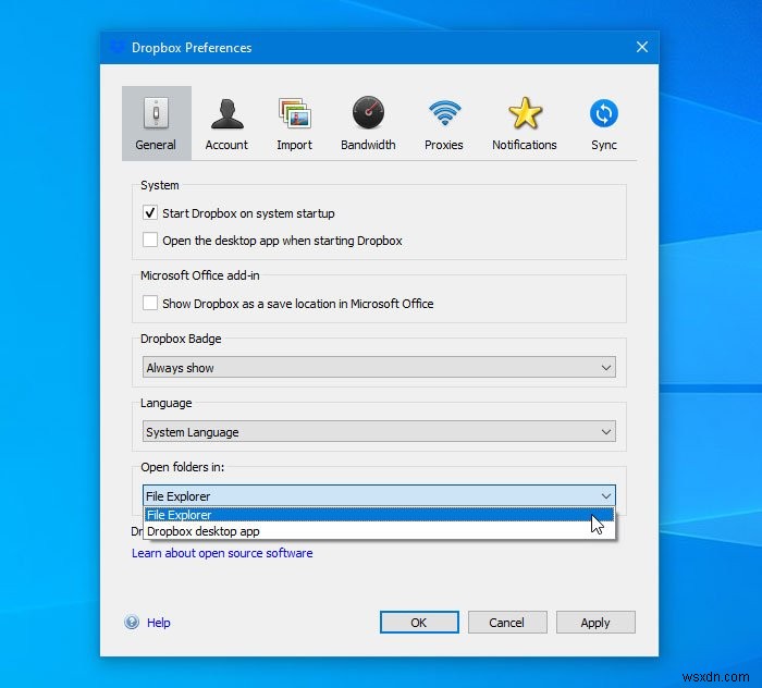 Cách mở tệp &thư mục Dropbox trong File Explorer trong Windows 