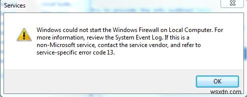 Windows không thể khởi động Tường lửa Windows trên Máy tính Cục bộ 