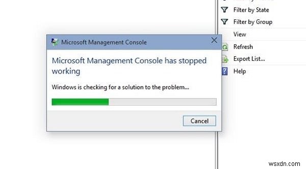 Bảng điều khiển quản lý Microsoft (MMC.exe) đã ngừng hoạt động 