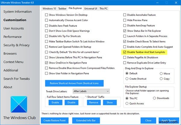 Cách vô hiệu hóa Taskbar Jump Lists trong Windows 11/10 