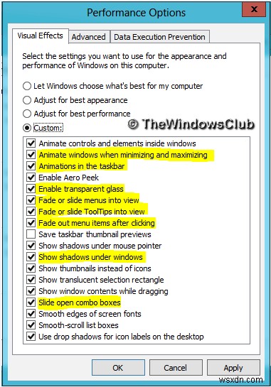 Tối ưu hóa hiệu suất bằng cách điều chỉnh Hiệu ứng hình ảnh trong Windows 11/10 