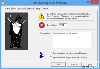 Mã lỗi Windows &Công cụ tra cứu tin nhắn 