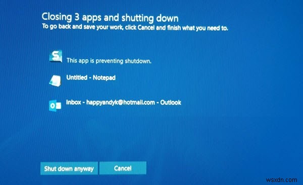 Tắt Ứng dụng này đang ngăn thông báo tắt máy trong Windows 11/10 
