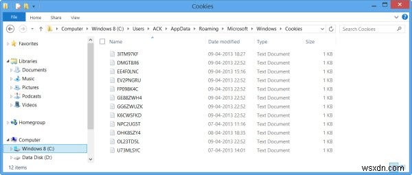 Vị trí của thư mục Cookies trong Windows 11/10 