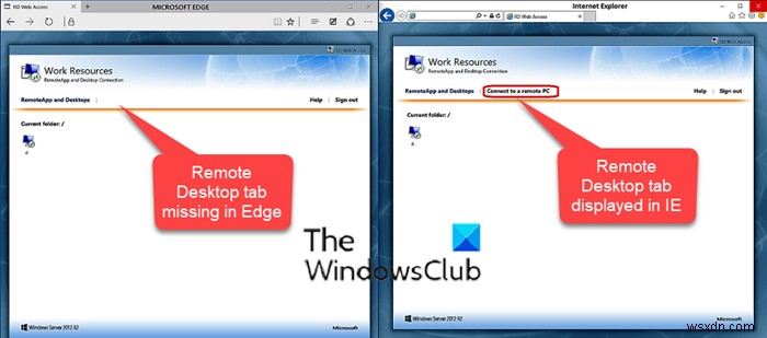 Thiếu tab Máy tính Từ xa trong RDWEB trong trình duyệt Edge trong Windows 10 