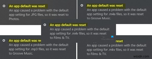 Một ứng dụng mặc định đã được đặt lại lỗi thông báo trên Windows 11/10 