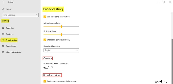 Cài đặt trò chơi trong Windows 10:Quản lý thanh trò chơi, phím tắt, Âm thanh trò chơi, Chất lượng video, Truyền phát, v.v. 