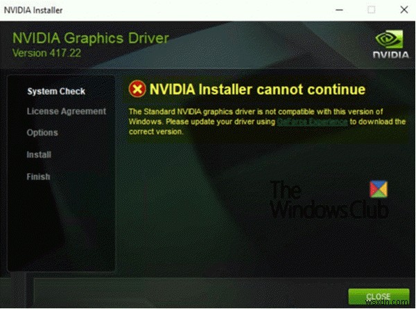 NVIDIA Installer không thể tiếp tục trên Windows 11/10 
