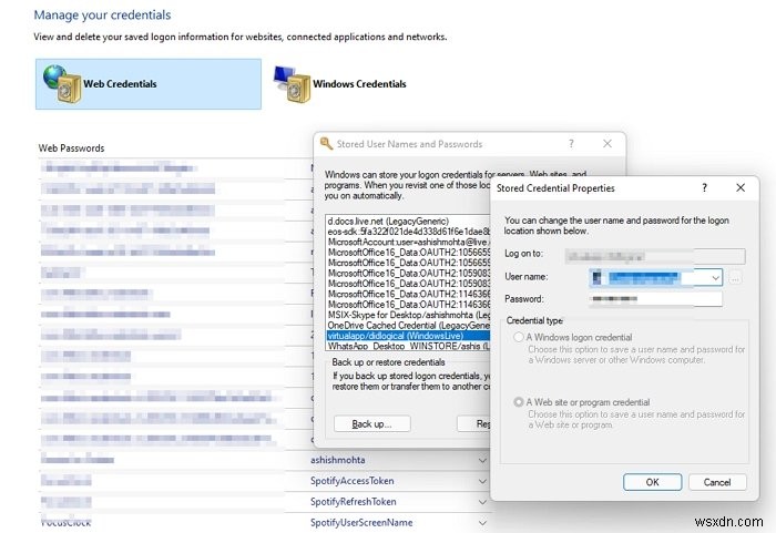 Tìm, thêm, xóa, chỉnh sửa, sao lưu, khôi phục Tên người dùng và Mật khẩu đã Lưu trữ trong Windows 11/10 