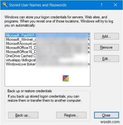 Tìm, thêm, xóa, chỉnh sửa, sao lưu, khôi phục Tên người dùng và Mật khẩu đã Lưu trữ trong Windows 11/10 