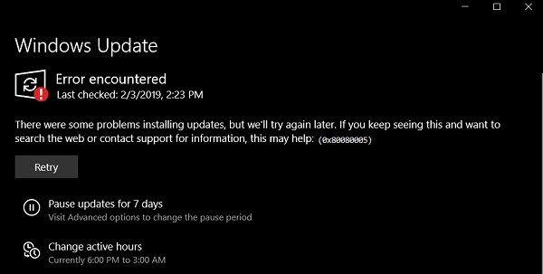 Sửa lỗi Windows Update 0x80080005 trên Windows 11/10 