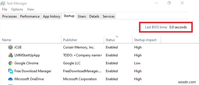 Thời gian BIOS cuối cùng trong Trình quản lý tác vụ Windows 10 là gì? 