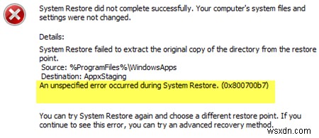 Sửa lỗi khôi phục hệ thống 0x800700b7 trên Windows 11/10 
