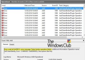 ID sự kiện 1098:Lỗi 0xCAA5001C, hoạt động môi giới mã thông báo không thành công trong Windows 10 