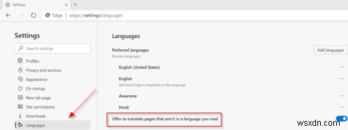 Tắt hoặc bật tính năng dịch ngôn ngữ trang web; Thêm hoặc thay đổi ngôn ngữ hiển thị trong Microsoft Edge 