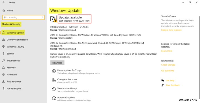 Cài đặt Windows Update và Bảo mật trong Windows 10 
