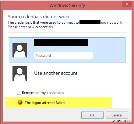 Lỗi đăng nhập không thành công khi kết nối Máy tính Từ xa 