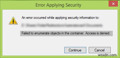 Không thể liệt kê các đối tượng trong vùng chứa, quyền truy cập bị từ chối 