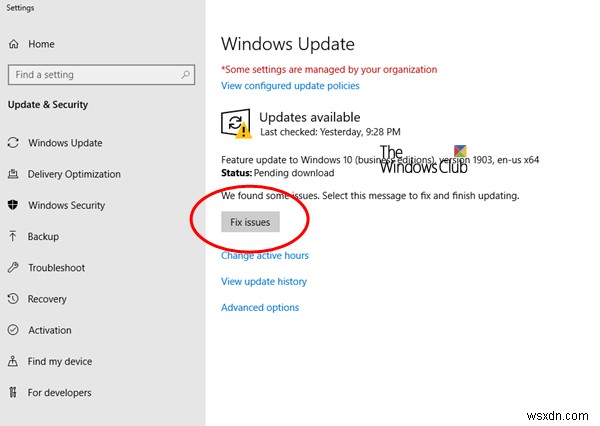 Nút khắc phục sự cố trên trang Windows Update 