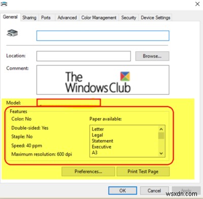 Phần Tính năng thuộc tính máy in bị thiếu trong Windows 10 