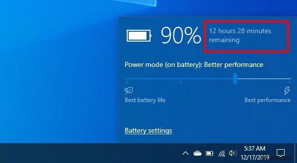 Cách bật Thời gian Pin còn lại trong Windows 10 