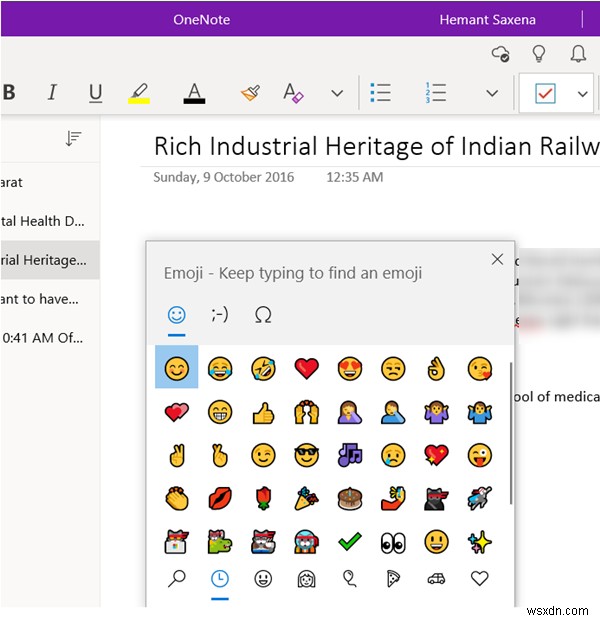 Cách thêm hình dán đồ họa hoặc biểu tượng cảm xúc trong OneNote cho Windows 10 